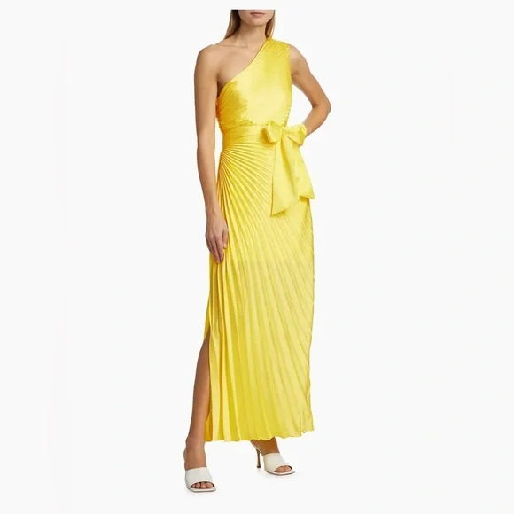 Milly Estelle Pleated Satin One-Shoulder Dress Size 6 - Picture 2 of 12